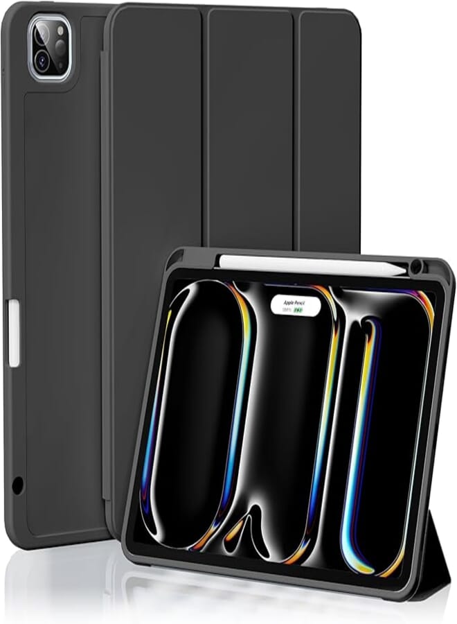 KENKE for New iPad Pro 11 Inch Case (M4, 5th Generation 2024) with Right Side Pencil Holder, Soft Slim PU Trifold Stand Cover Supports Pencil Pro and Pencil (USB-C) Auto Wake/Sleep (Black)